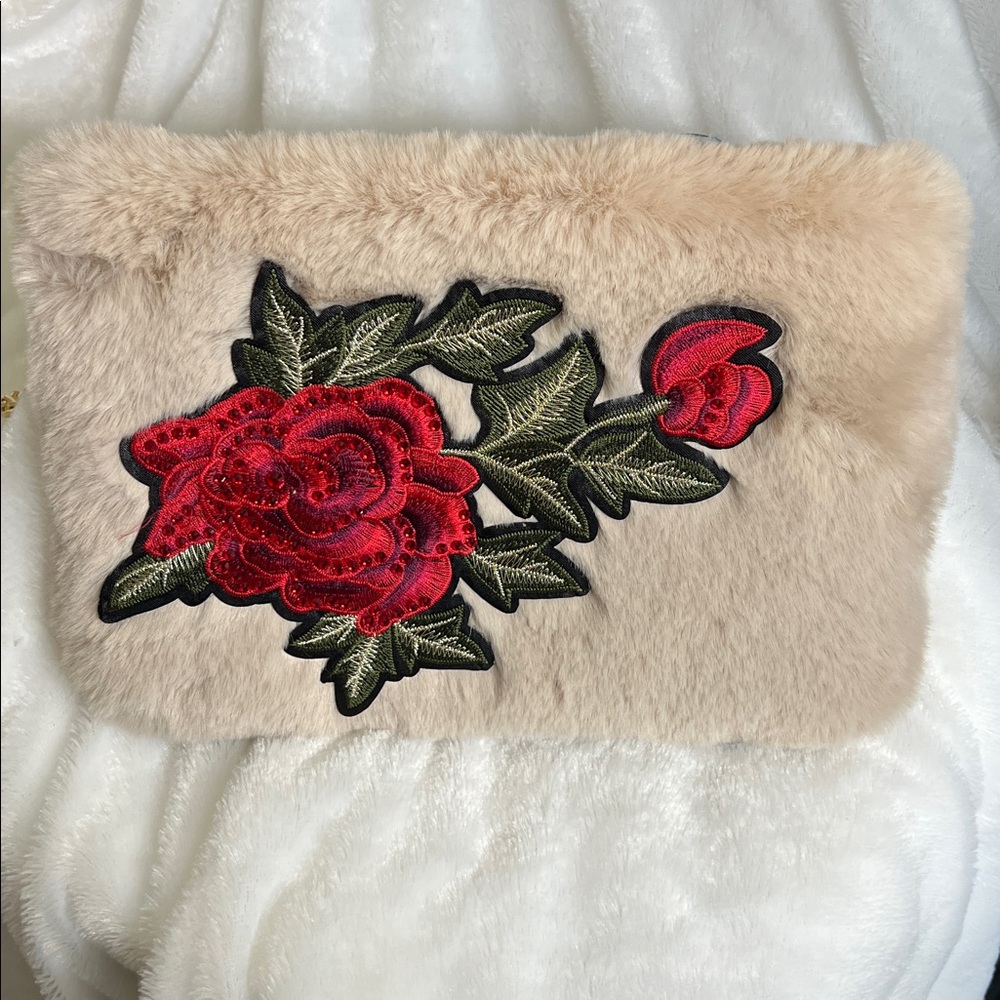 Faux fur tan rose purse, NWT